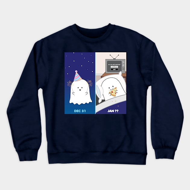 Gordie the Ghost (Dec 31 vs Jan) | by queenie's cards Crewneck Sweatshirt by queenie's cards